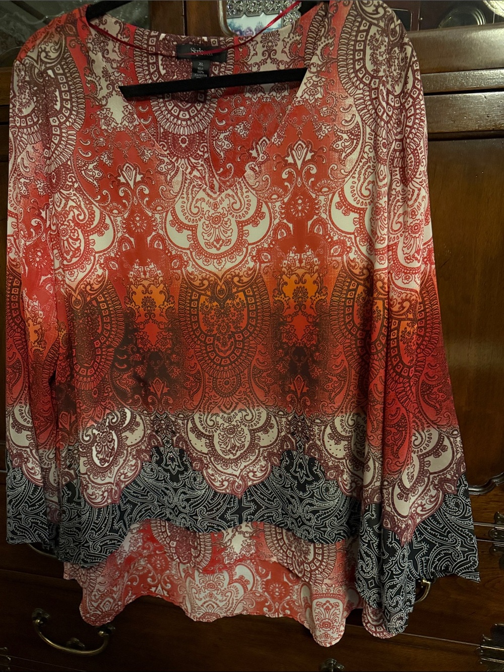 Style & Co. Red Paisley-Print Short Sleeve Top